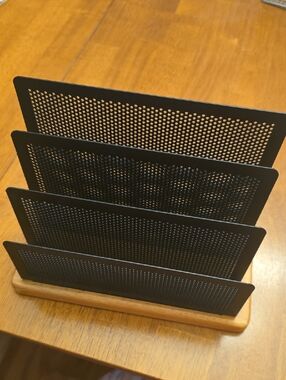 Black Metal Organizer w/ Wooden Base